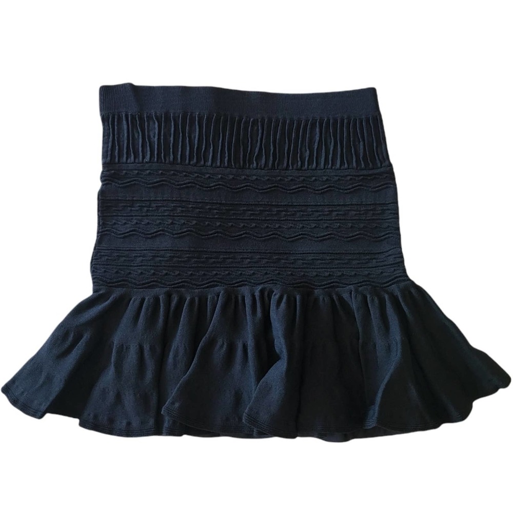 NWOT Olivaceous Textured Black Form Fitting Bodycon Mini Skirt with Ruffle Hem.